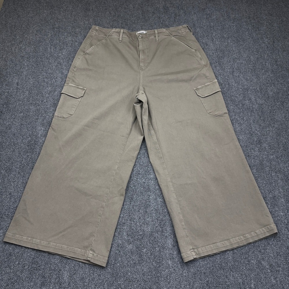 PAIGE Carly Cargo Super Wide Leg Pant Women's 18W Vintage Moss Taupe High Rise